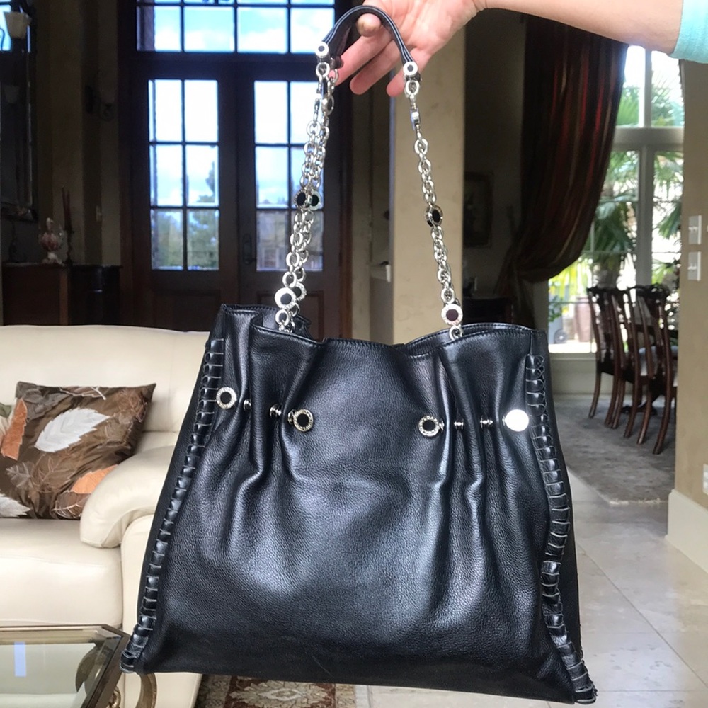 Bulgari black leather tote